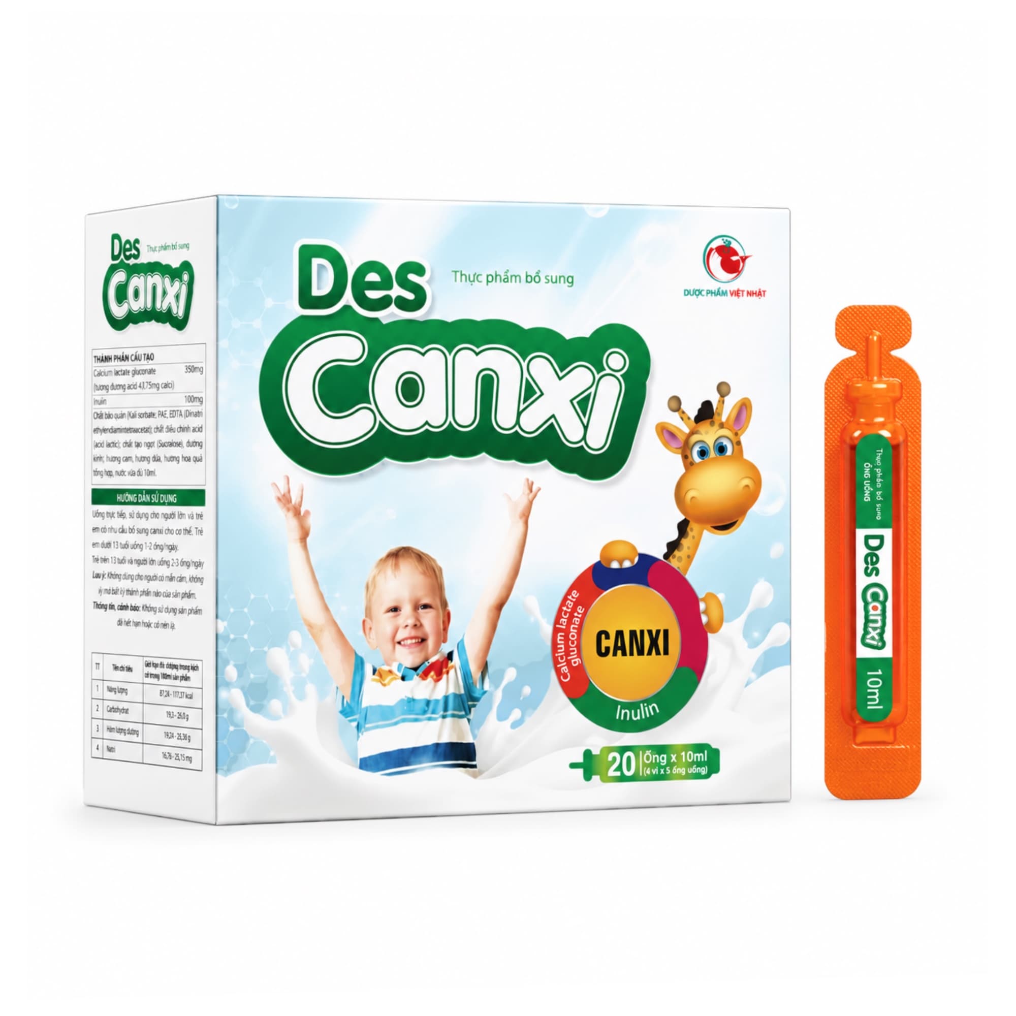 Des Canxi 10ml – Thực phẩm bổ sung canxi dạng ống Des Canxi 10ml – Thực phẩm bổ sung canxi dạng ống