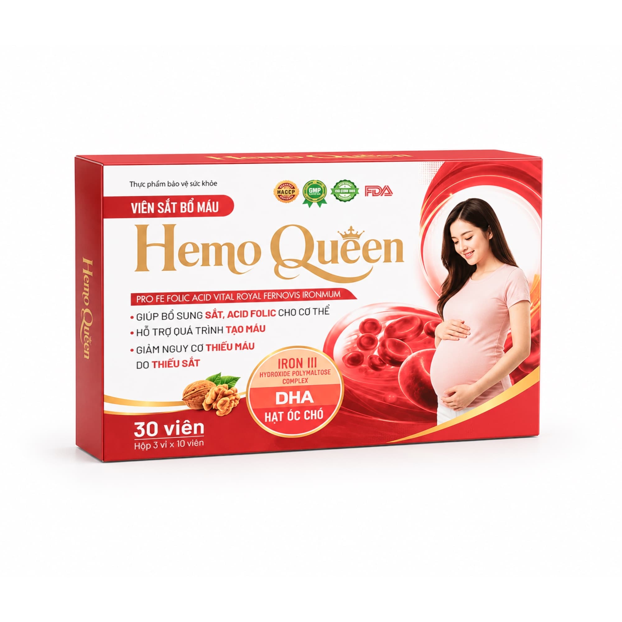Viên sắt bổ máu Hemo Queen Pro Fe Folic, hỗ trợ quá trình tạo máu, giảm nguy cơ thiếu máu do thiếu sắt Viên sắt bổ máu Hemo Queen Pro Fe Folic, hỗ trợ quá trình tạo máu, giảm nguy cơ thiếu máu do thiếu sắt