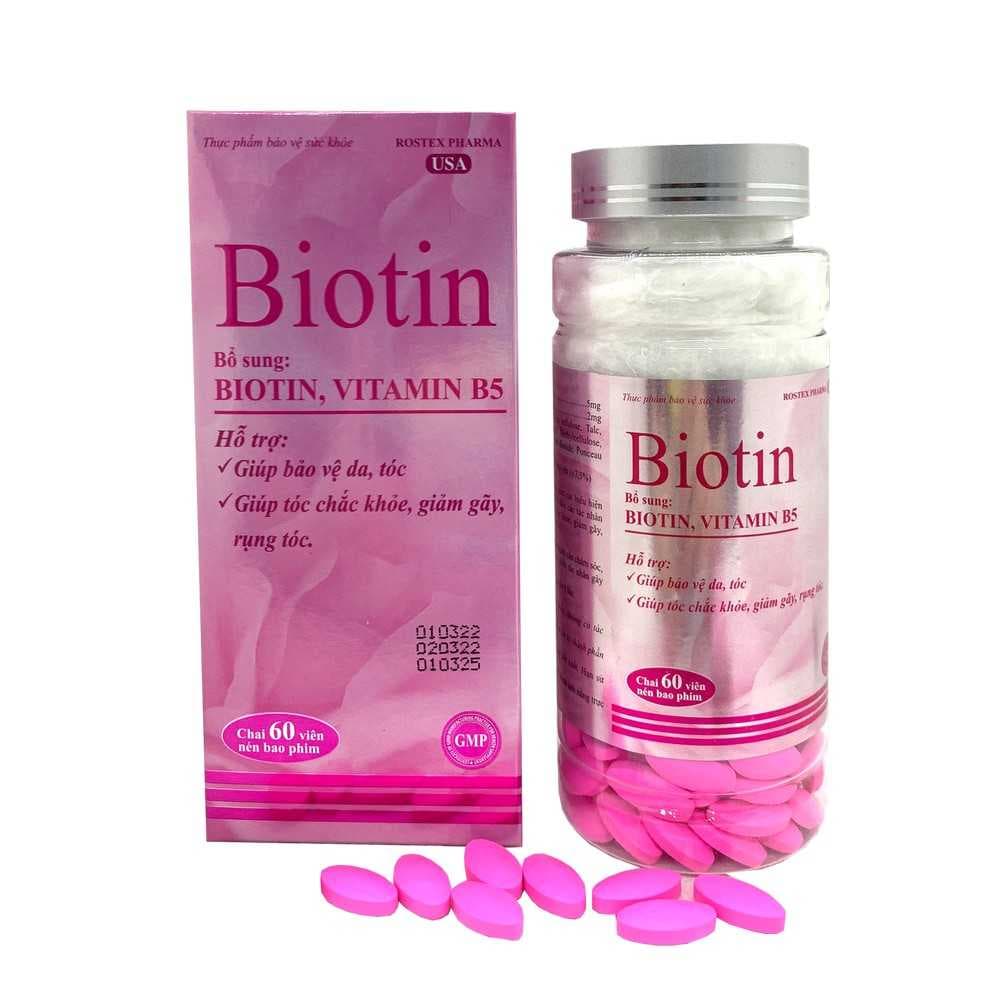 Viên uống bổ sung Biotin giảm rụng tóc, bảo vệ da, chắc móng (Chai 60 viên) Viên uống bổ sung Biotin giảm rụng tóc, bảo vệ da, chắc móng (Chai 60 viên)
